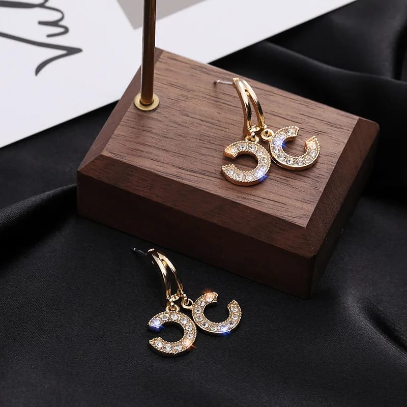 Korean Stone Studded Reverse C Earrings