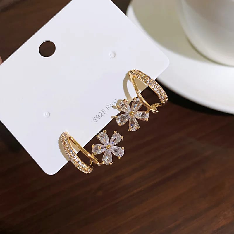 Stone Studded Classic Korean Flower Earring