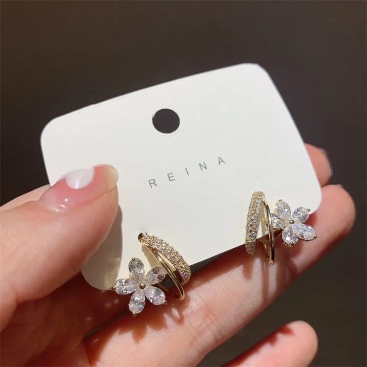 Stone Studded Classic Korean Flower Earring