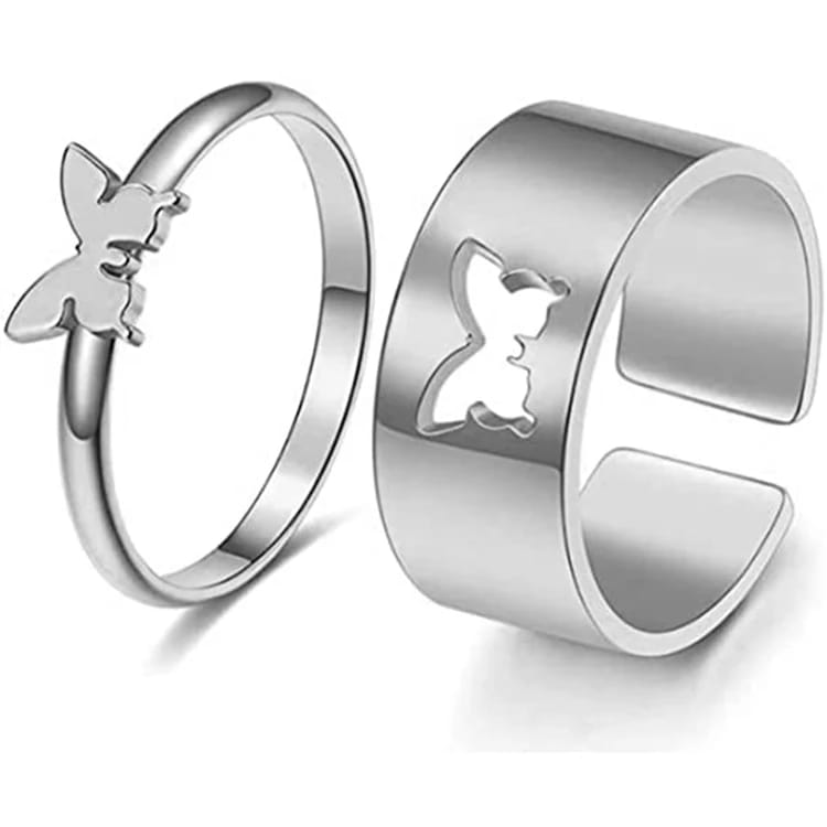 Silver Couple Butterfly Rings (Adjustable)