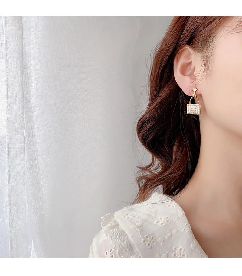 Pearly Bag Shaped Emblished Earrings