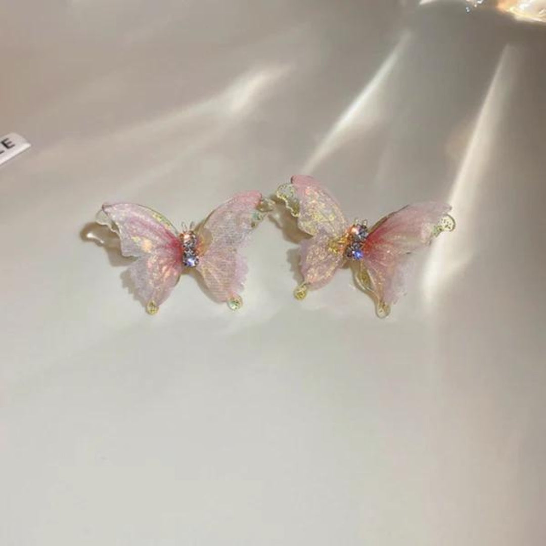 Light Pink Acrylic Diamond Mesh Butterfly Stud Earrings