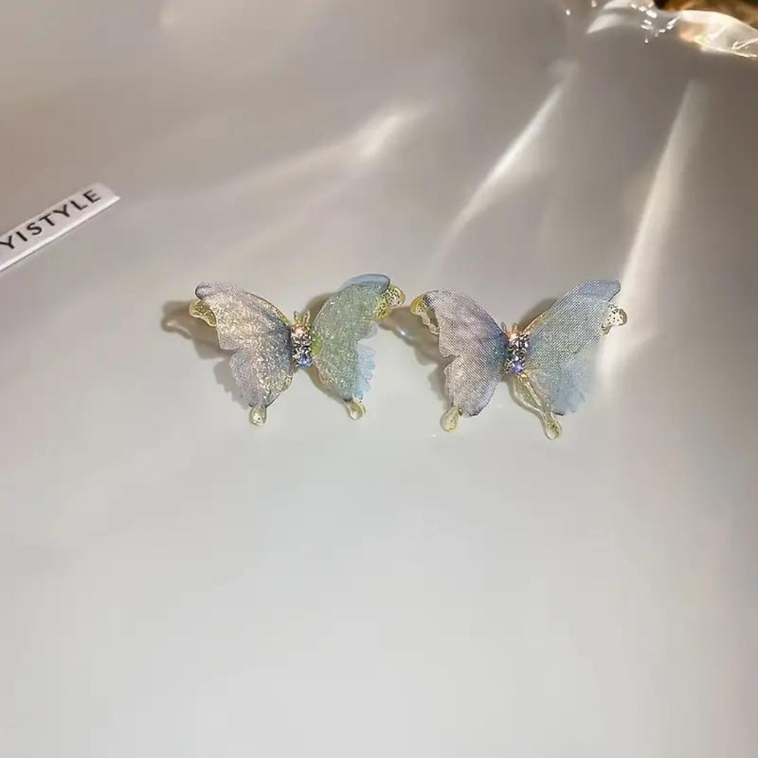 Light Blue Acrylic Diamond Mesh Butterfly Stud Earrings