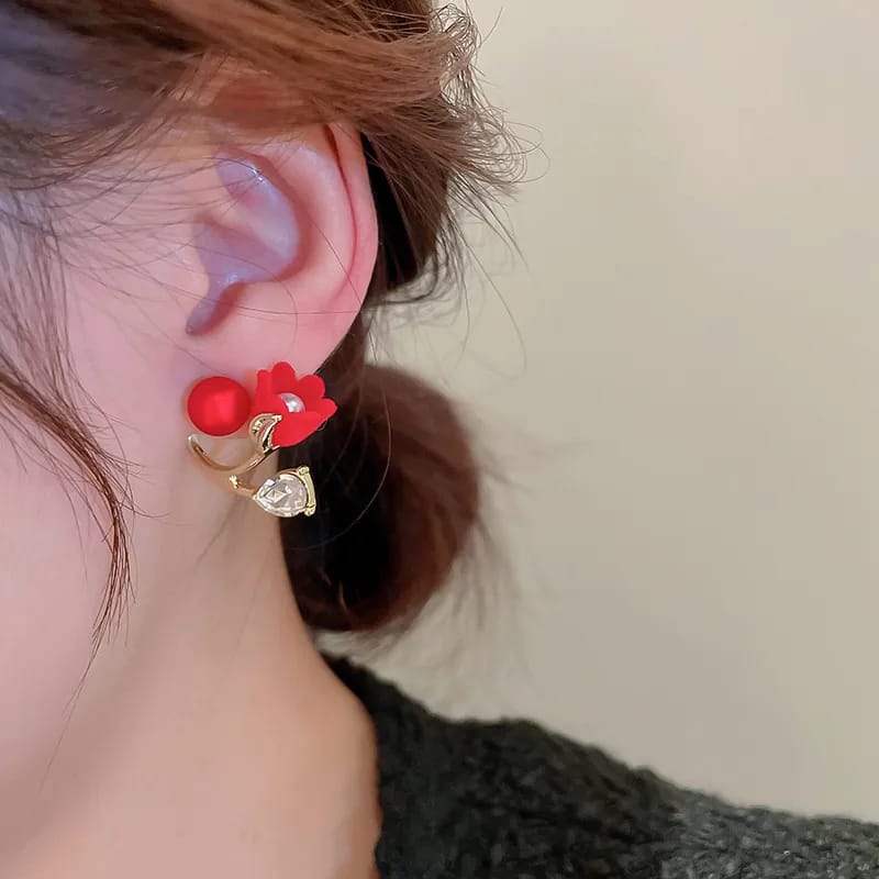 Crystal Red Pearl Tulip Studs