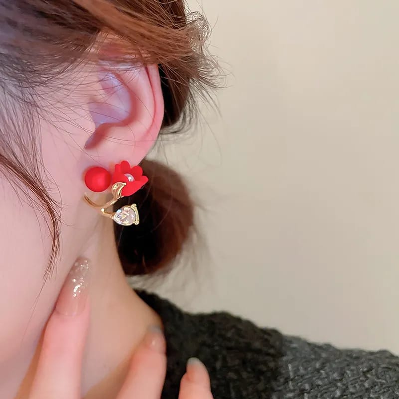 Crystal Red Pearl Tulip Studs