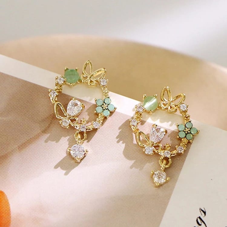 Small Garland Green Stone Butterfly Studs