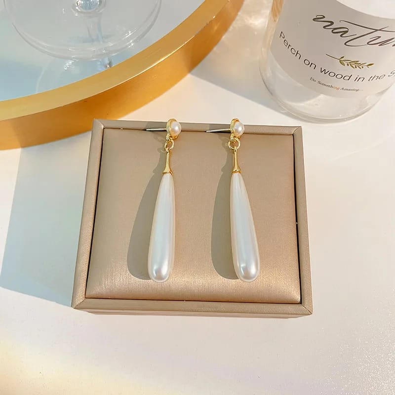 Retro Drop Pearl Long Earrings