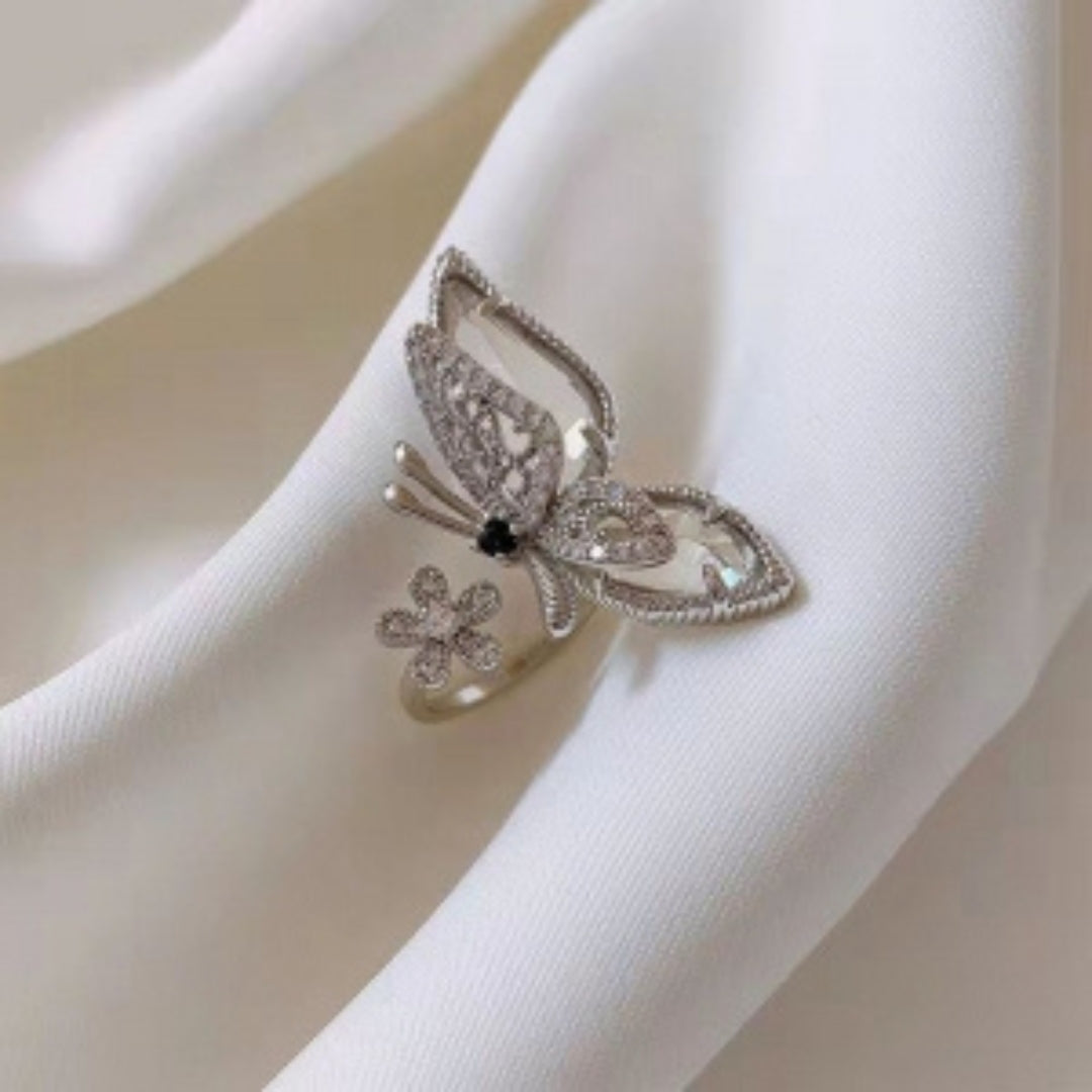 Flower Big Butterfly Statement Ring