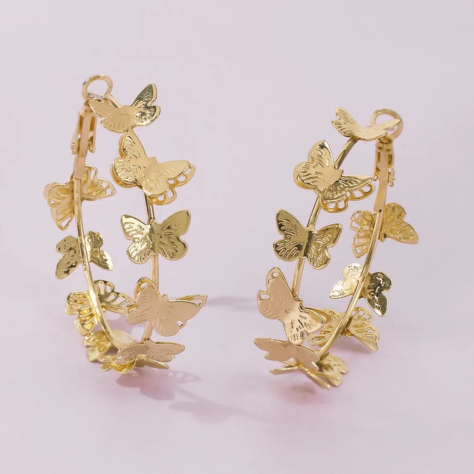 Vintage Dainty Butterfly Shaped Golden Hoops