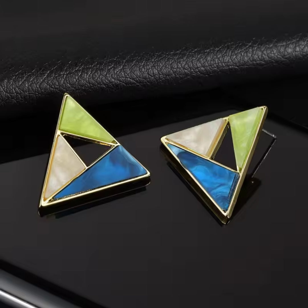 Geometrical Triangle Shaped Enamel Stud Earrings