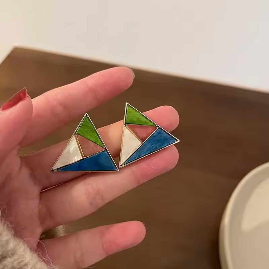 Geometrical Triangle Shaped Enamel Stud Earrings