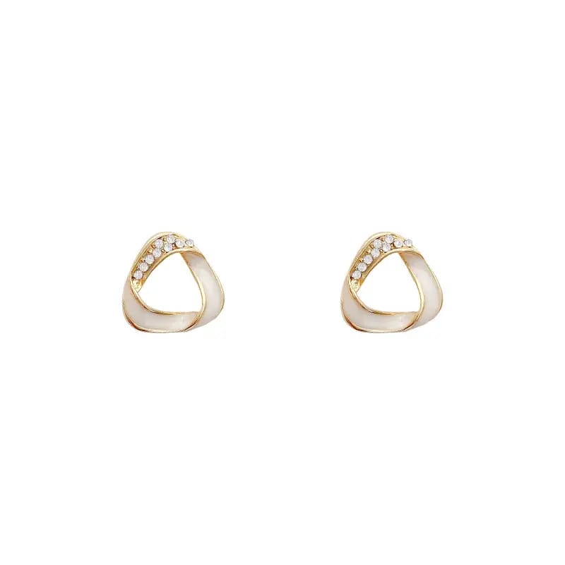 Twisted Triangle White Enamel Rhinestones Studs Earrings