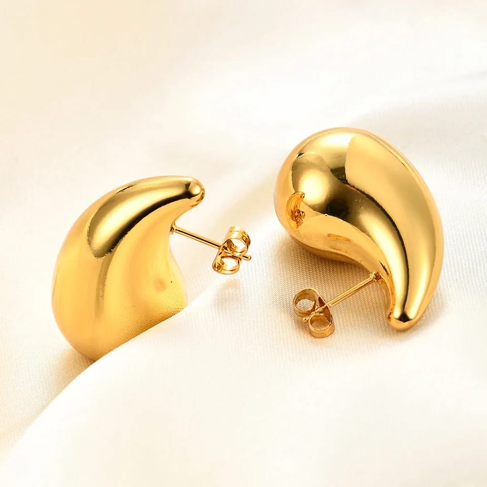 Chubby Tear Drop Design Hollow Golden Earrings