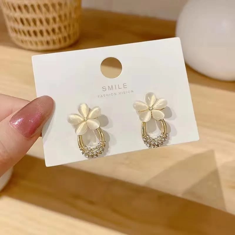 Opaque Flower Oval Stud