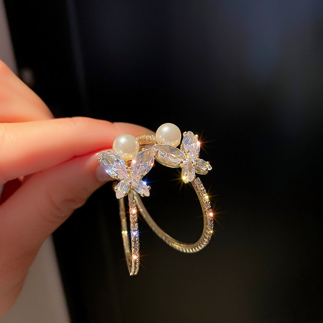 New Pearl Diamond Butterfly Earrings