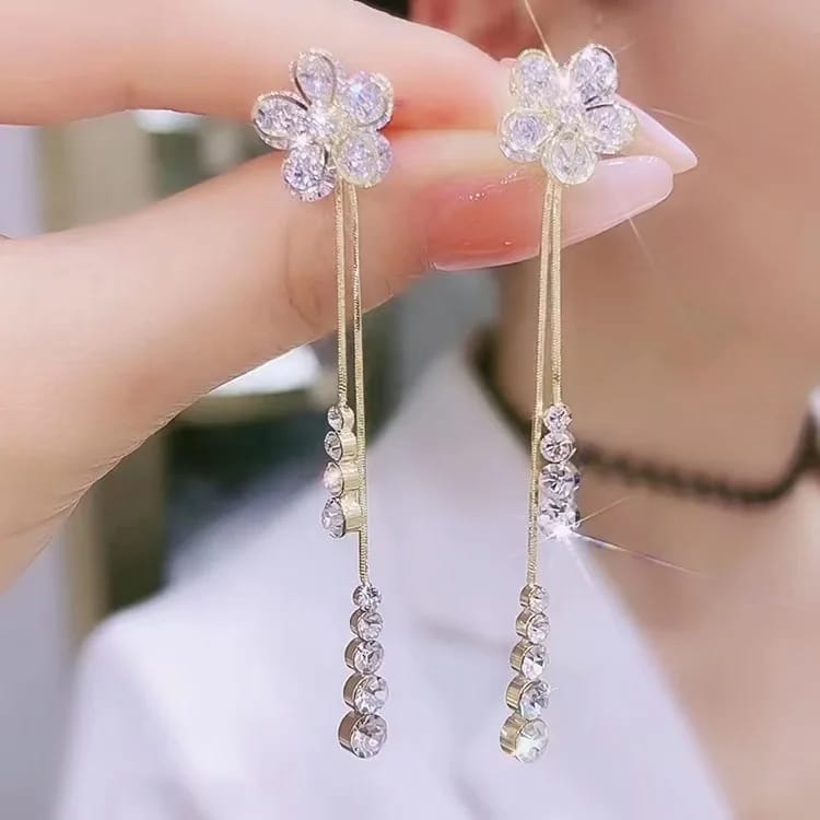 Crystal Flower With Crystal Drop Danglers