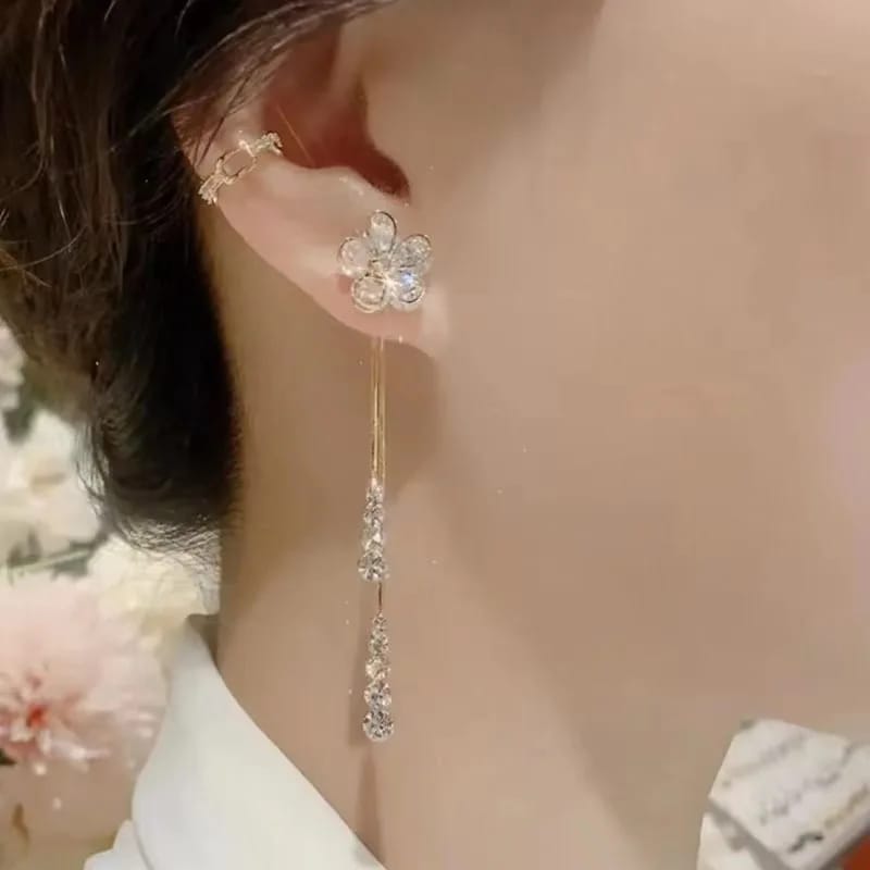 Crystal Flower With Crystal Drop Danglers