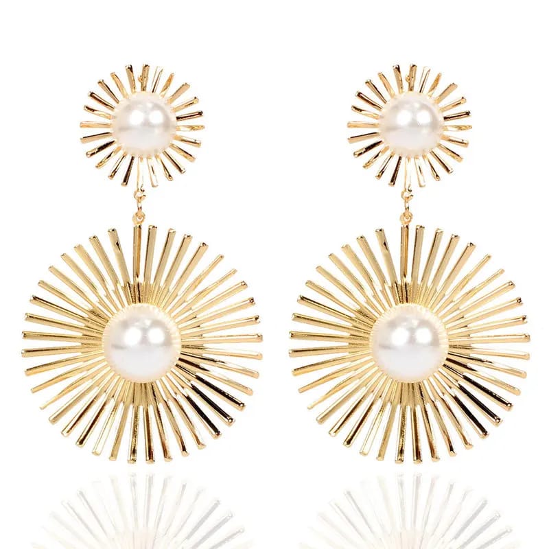 Golden Sun Rays Pearl Earrings