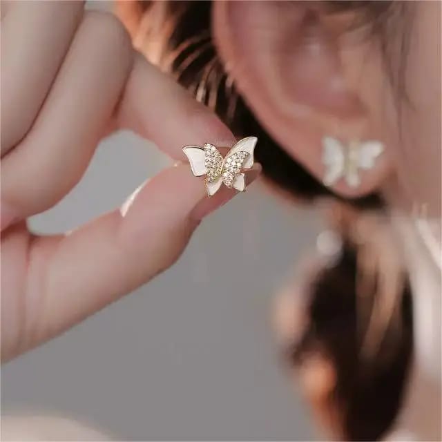 Cute Little Butterfly White Enamel Studs