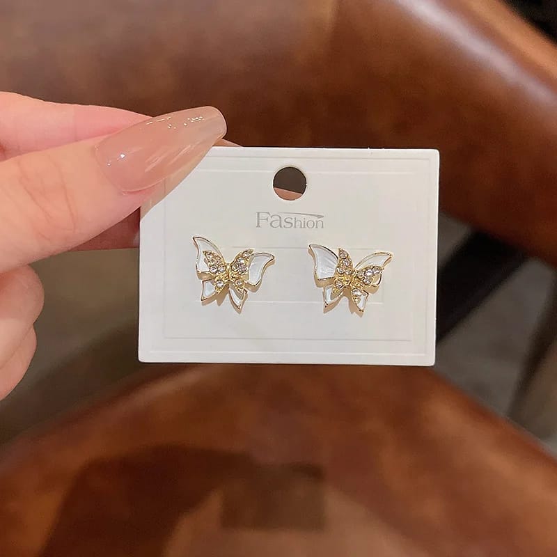 Cute Little Butterfly White Enamel Studs