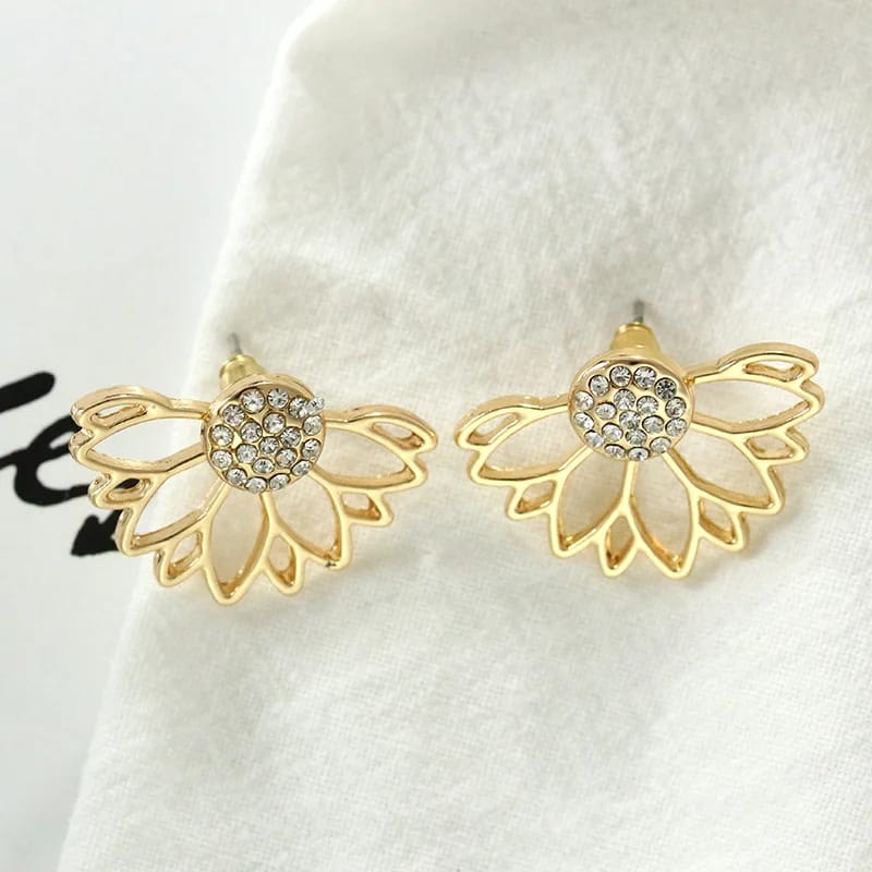 Trendy Semi Circle Lotus Shaped Golden Earrings