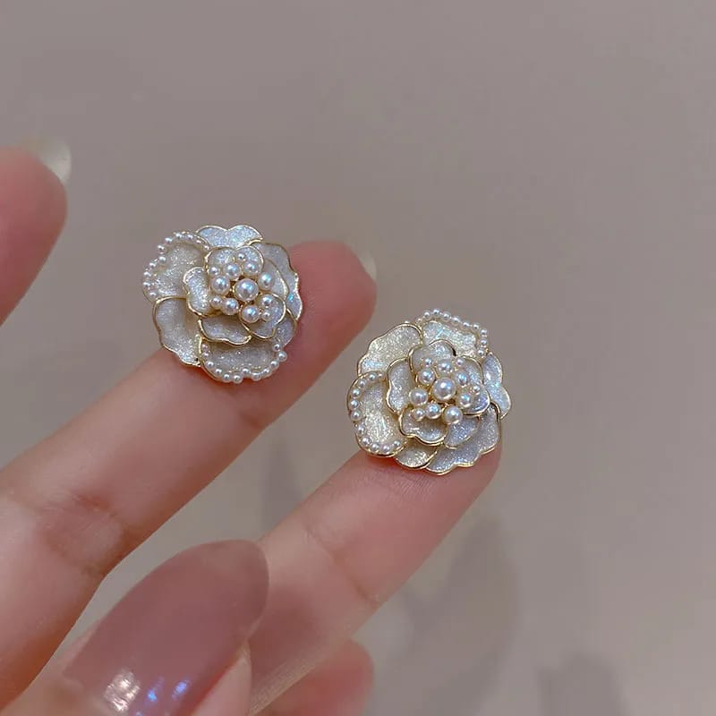 White Rose Enamel Stylish Korean Studs