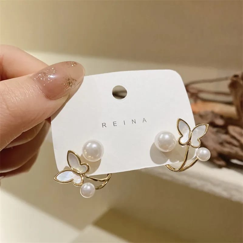 Enamel Butterfly Pearl Elegant Earring