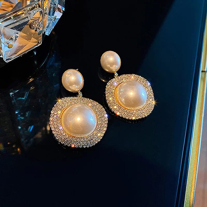 Pearl Geometrical Shaped Stone Studded Danglers