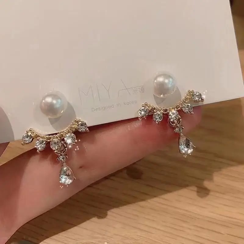 Pearl stud With Stones Drop Earrings