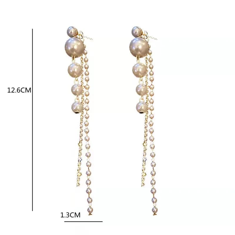 Long Pearl & Rhinestone Danglers