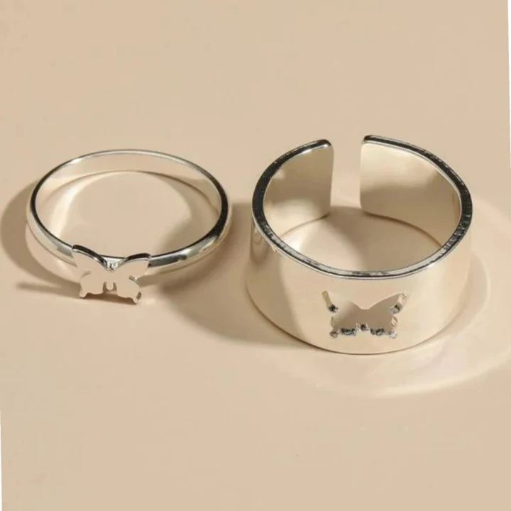 Silver Couple Butterfly Rings (Adjustable)