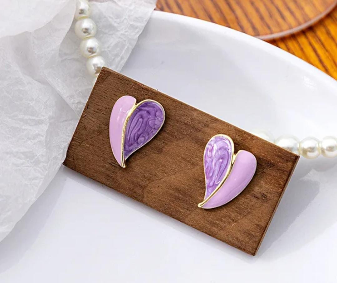 Vintage Enamel Heart Shaped Studs