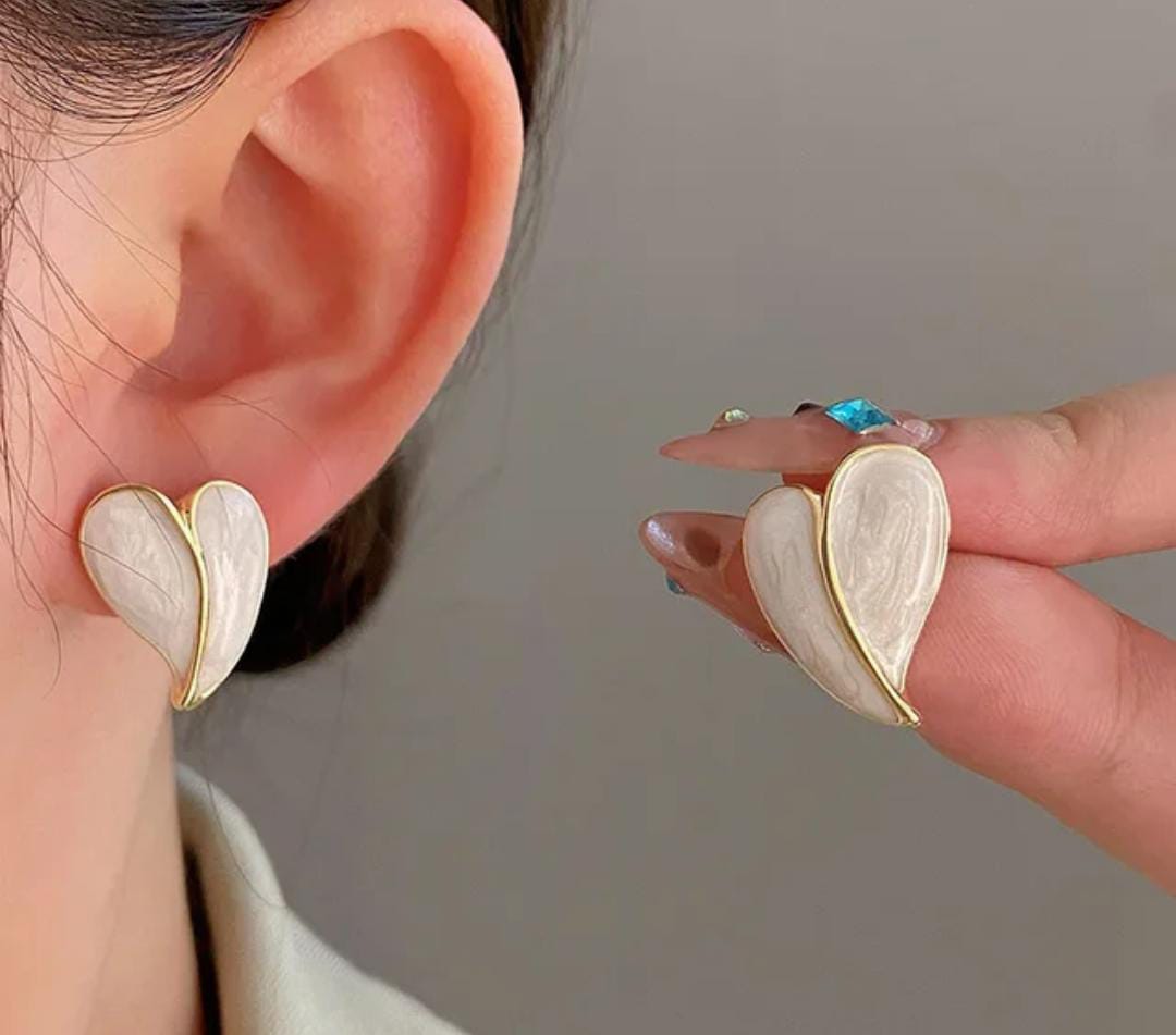 Vintage Enamel Heart Shaped Studs