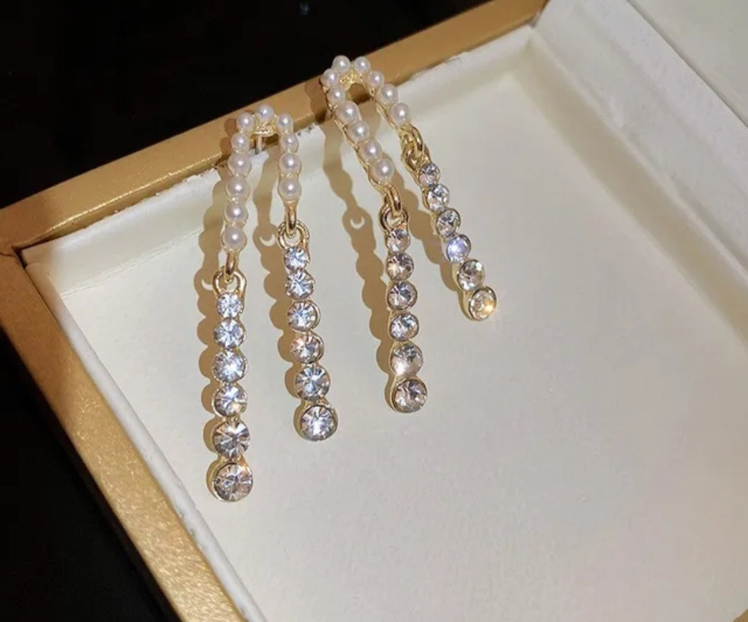 Rhinestone Chain Pearl Drop Earrings