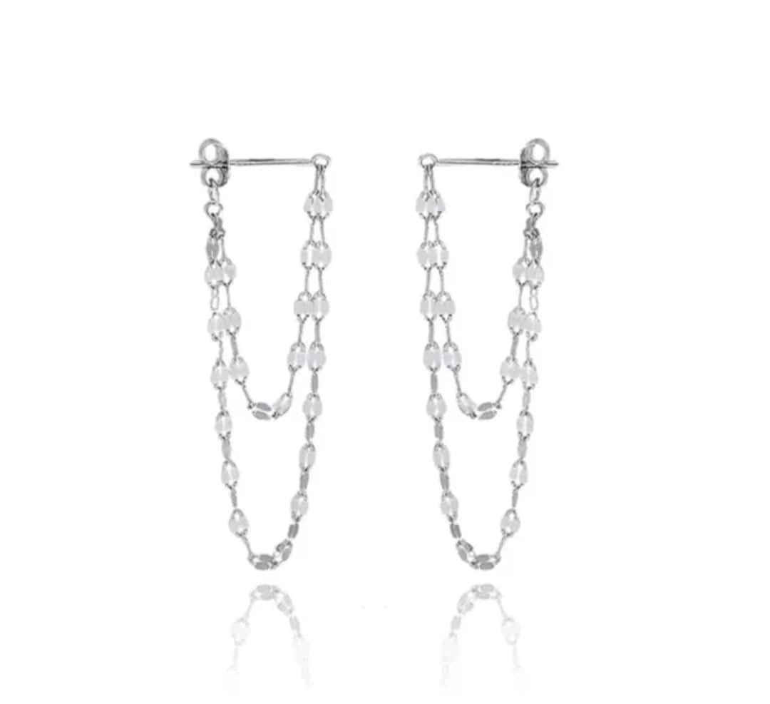 Silver Chain Pattern Long Earrings