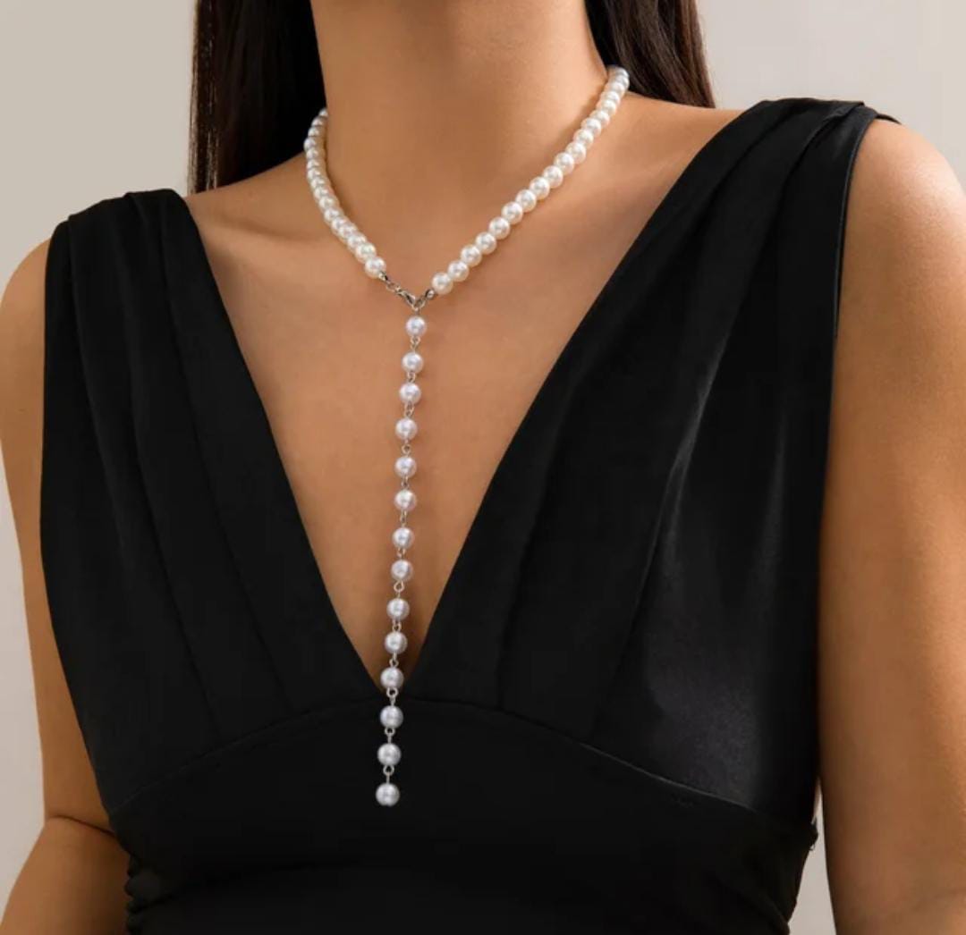 Long Tie Style Simple Pearl Necklace