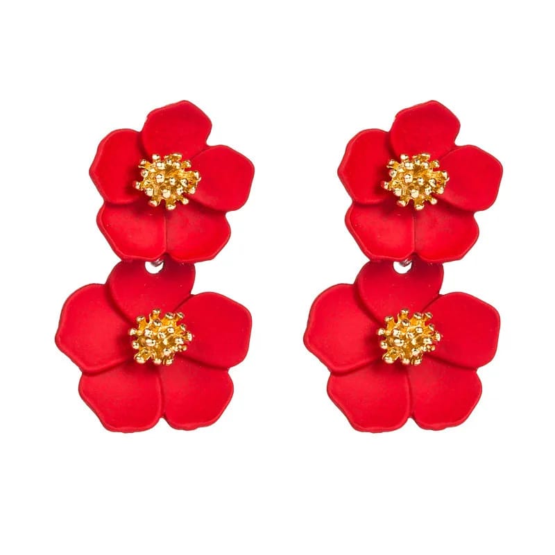 Cute Double Flower Earrings For Girls (3 colours available)