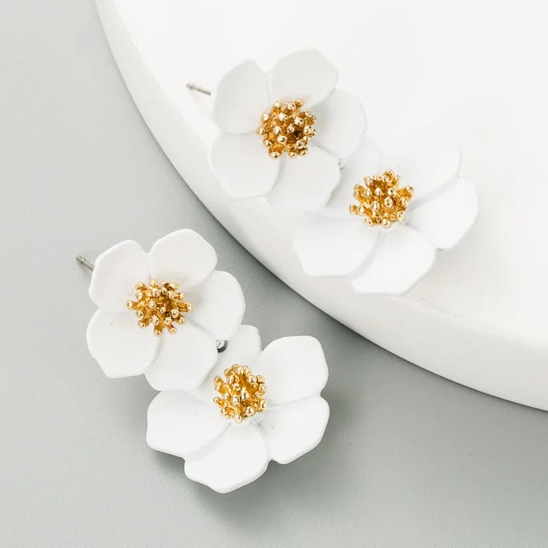 Cute Double Flower Earrings For Girls (3 colours available)