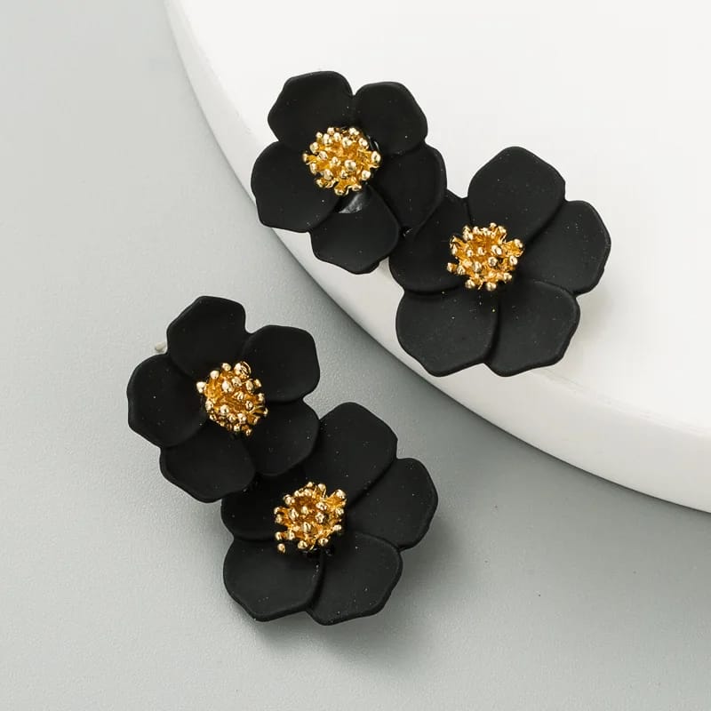 Cute Double Flower Earrings For Girls (3 colours available)