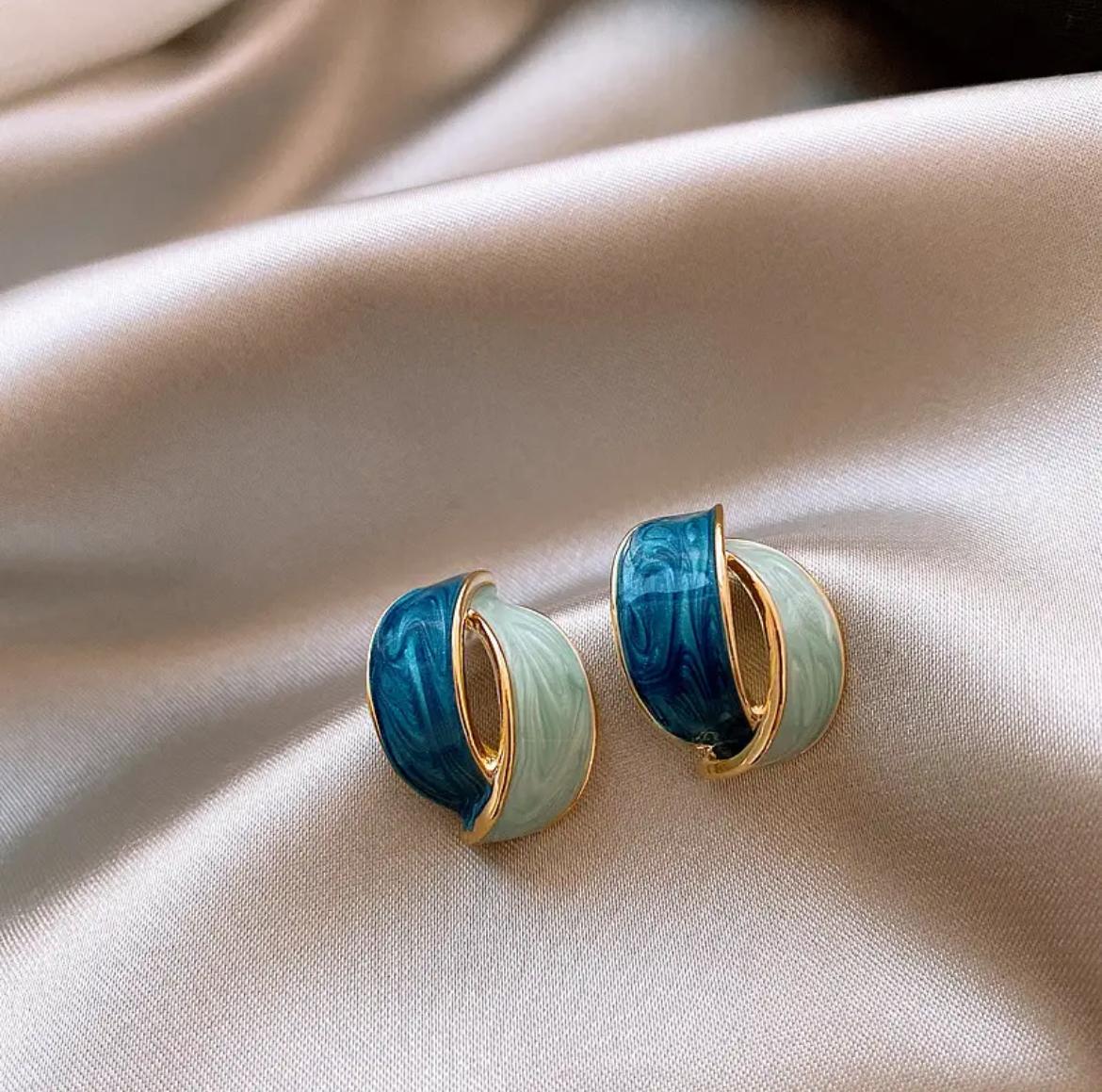 French Literary Style Enamel Color Geometric Studs