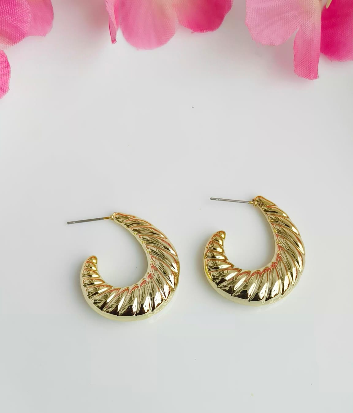 Twisted Golden Abstract Hoop Earrings