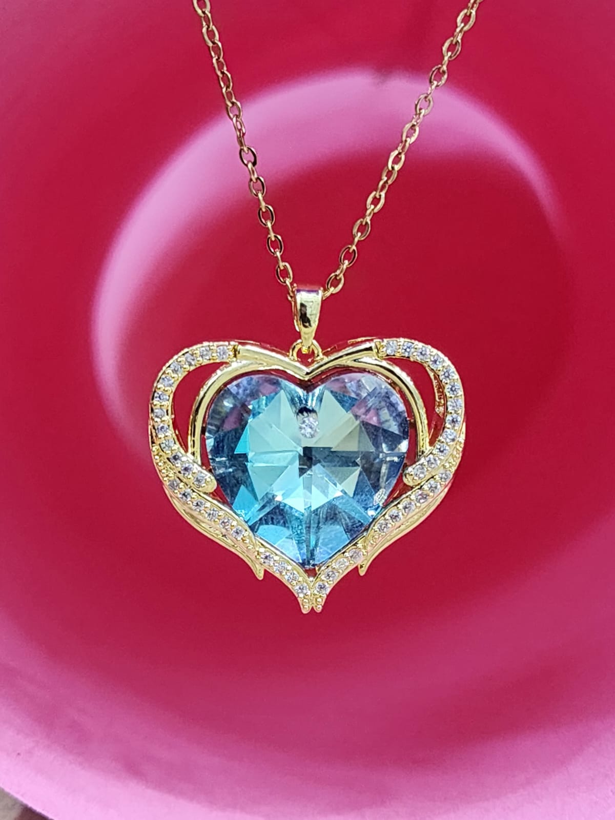 Sapphire Blue Crystal Heart Pendent Necklace