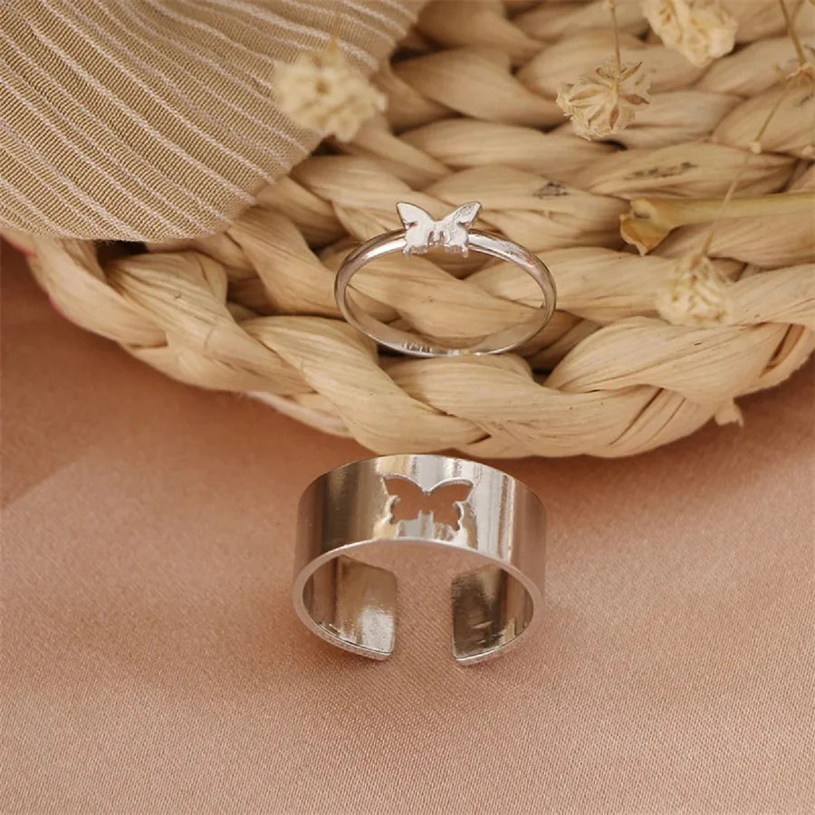 Silver Couple Butterfly Rings (Adjustable)