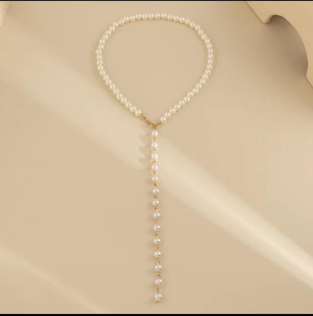 Long Tie Style Simple Pearl Necklace