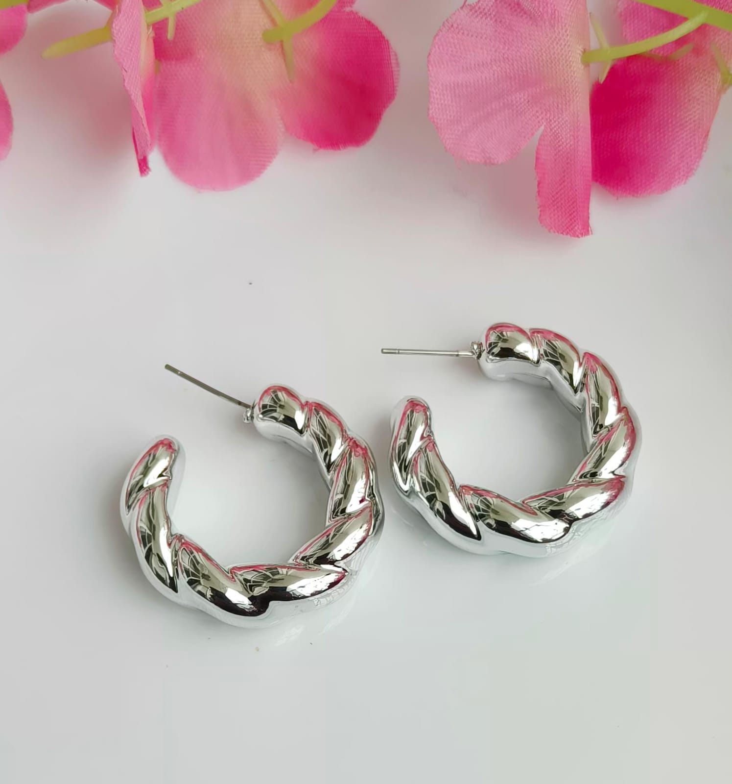 Silver Twisted Hoops Shaped Minimal Earrings