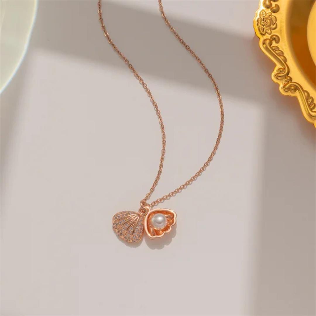 Shell Pearl Pattern Rose Gold Plated Stainless Steel Necklace