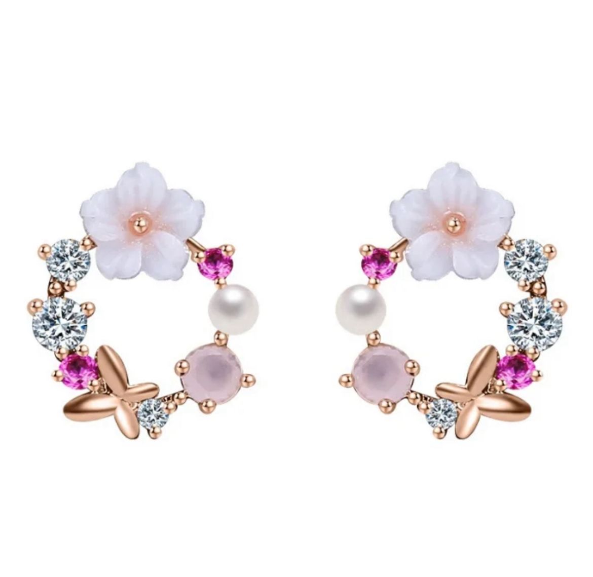 Zircon Butterfly Shell Pearl Earrings