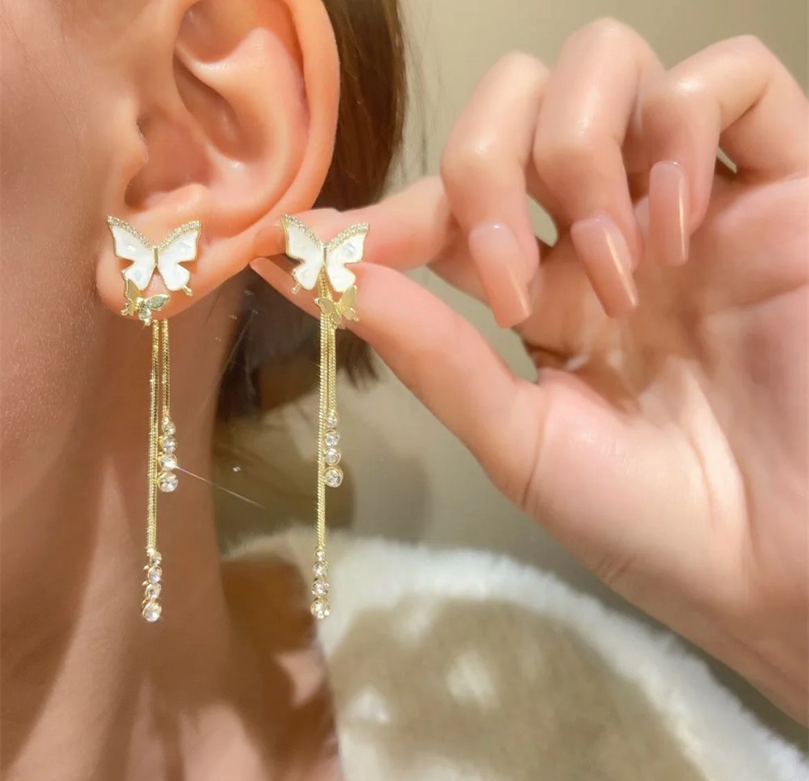 Butterfly Pattern Long Tassel Earrings